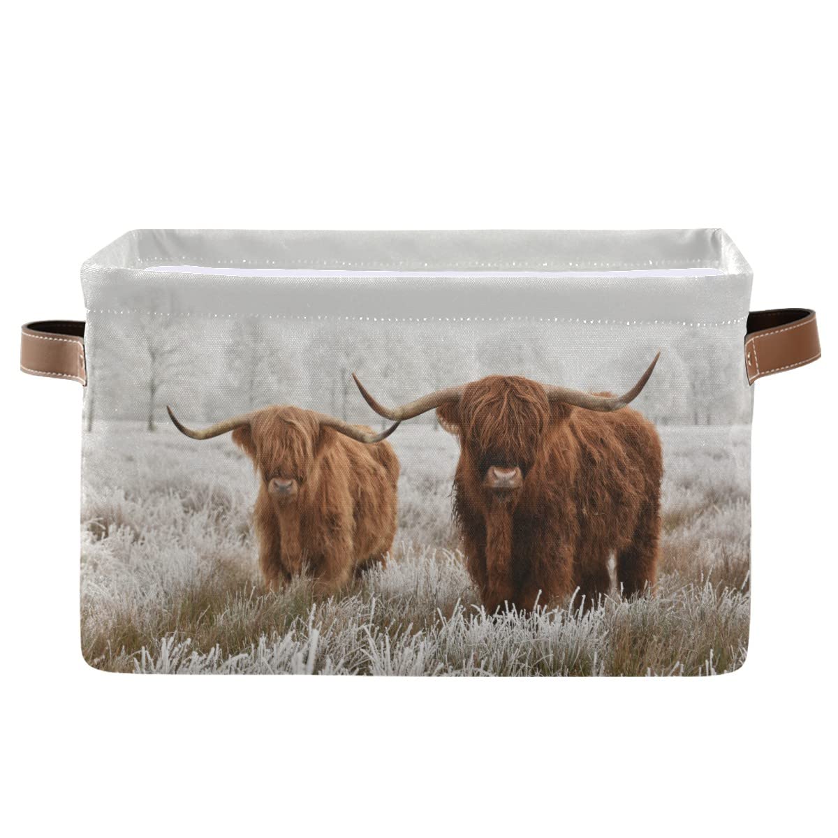 Scottish Highland Cow Storage Basket Fabric Storage Bin Baskets Bull Farmhouse Funny Animal Foldable Storage Boxes Bag For Baby Cloth Dog Toy Book Storage Cubes Shelf Closet Basket 16×12×8 Inches